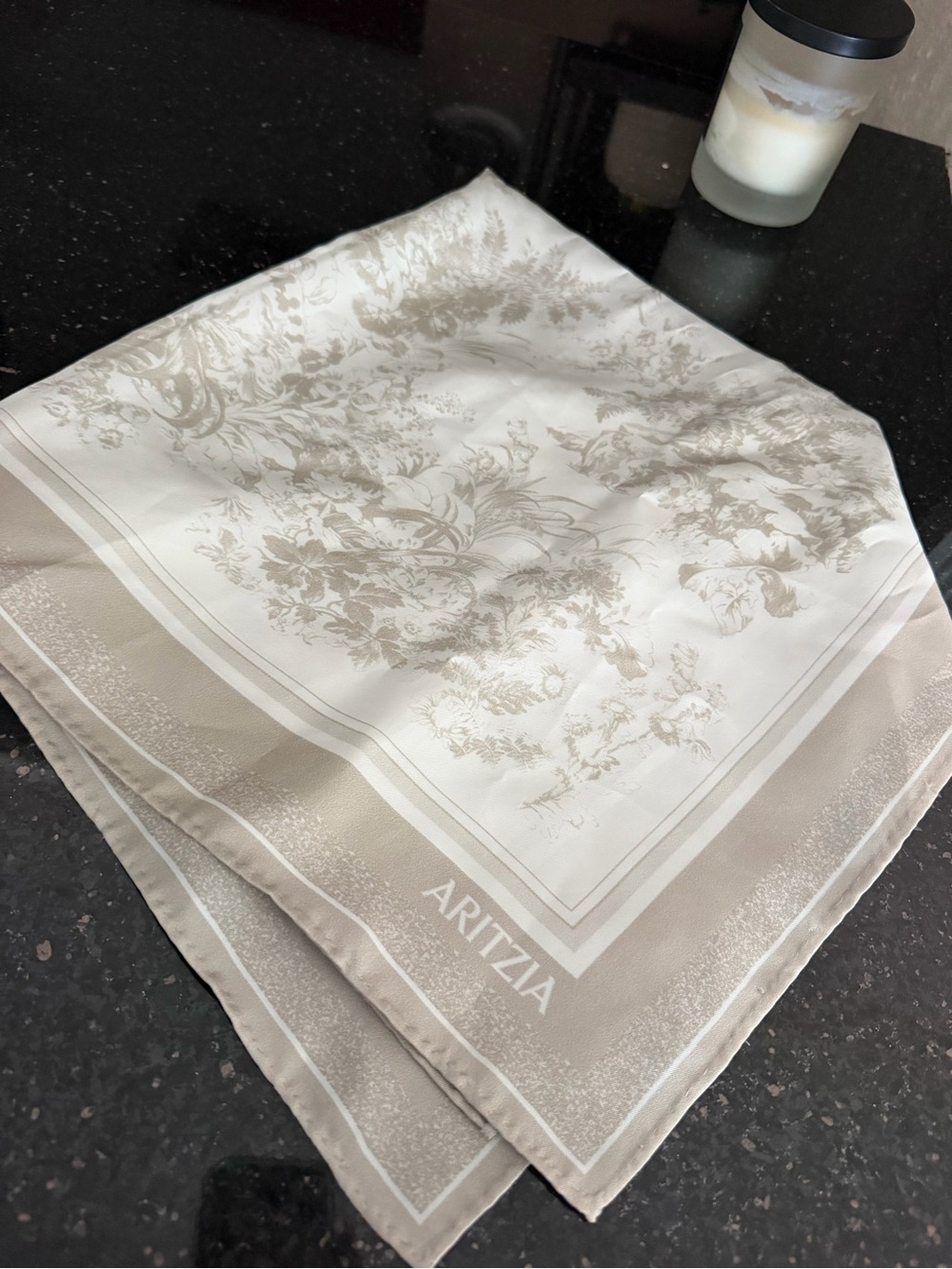 Aritzia Cream and Taupe Floral Square Scarf